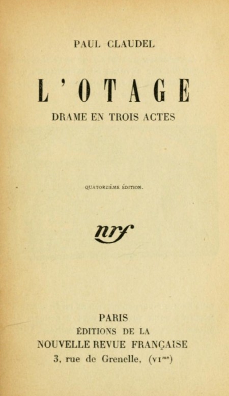 L'otage: Drame en trois actes cover