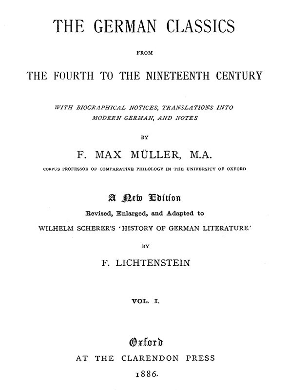 The German Classics from the Fourth to the Nineteenth Century, Vol. 1 (of 2) cover