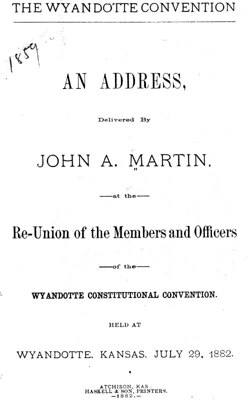 The Wyandotte Convention: an address cover