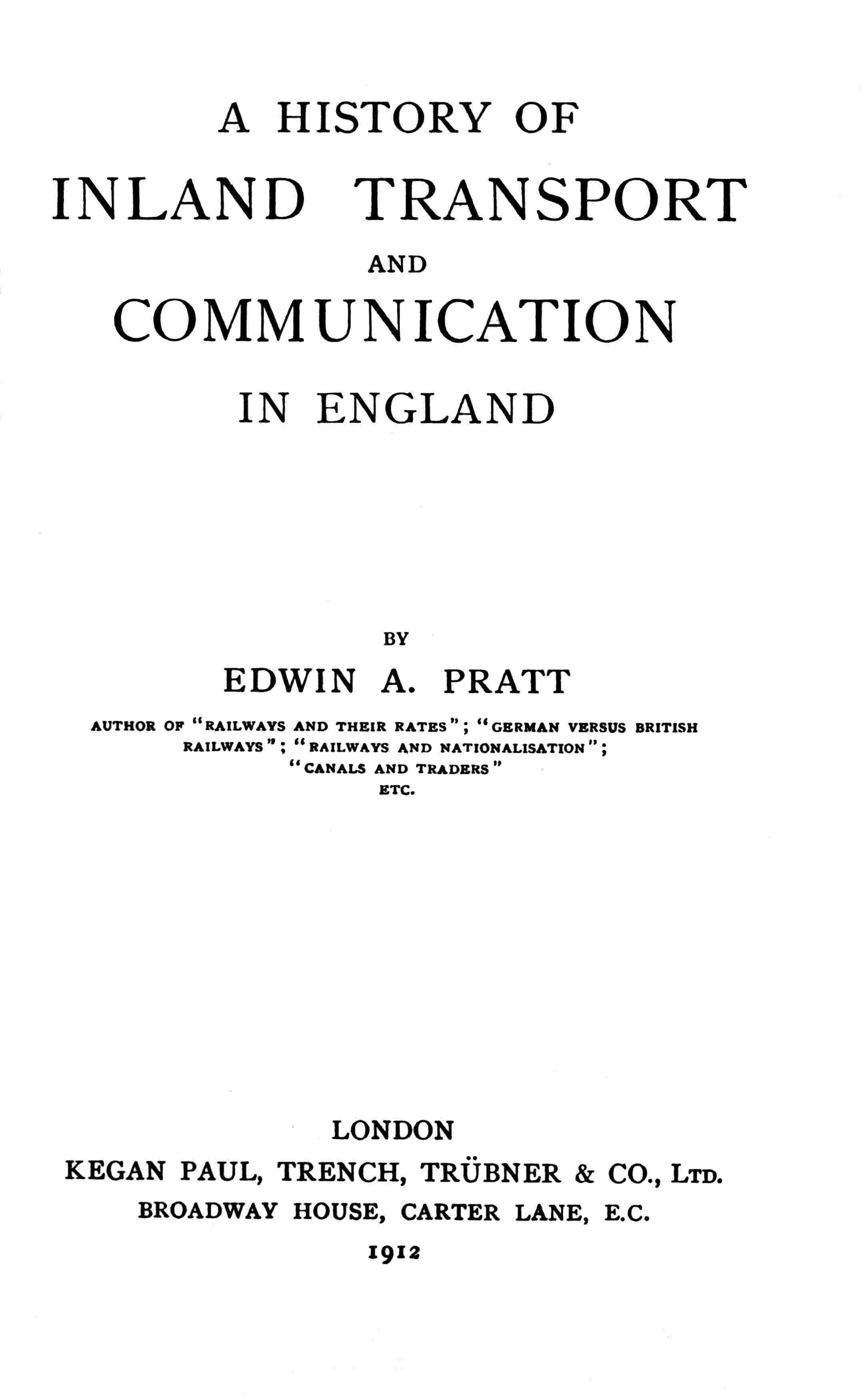 A History of Inland Transport and Communication in England cover