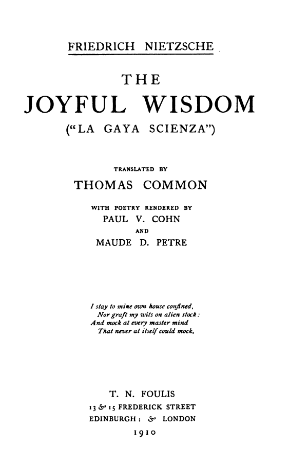 The Joyful Wisdom ("La Gaya Scienza") / Complete Works, Volume Ten cover