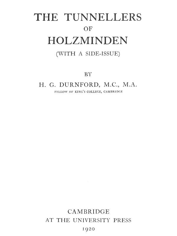 The Tunnellers of Holzminden (with a side-issue) cover