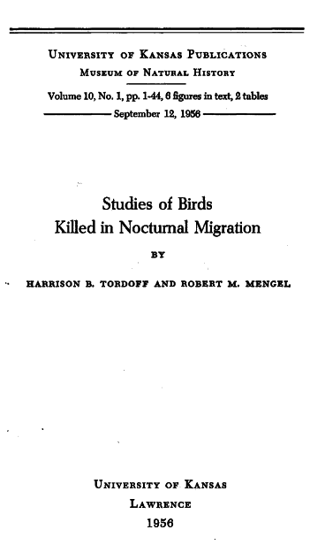 Studies of Birds Killed in Nocturnal Migration cover