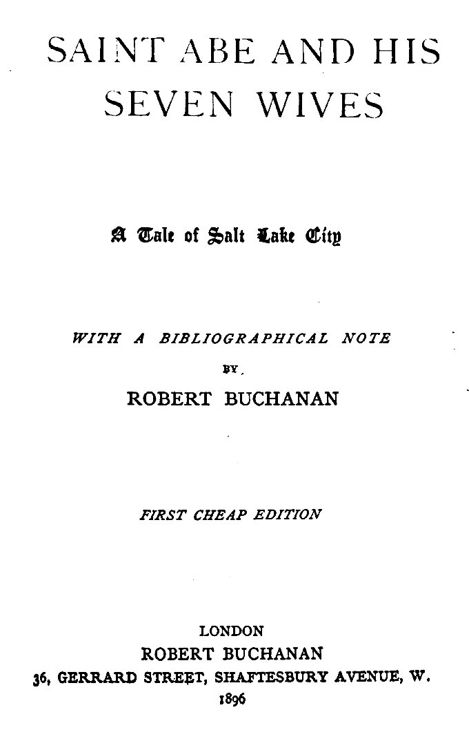 Saint Abe and His Seven Wives / A Tale of Salt Lake City, with a Bibliographical Note cover