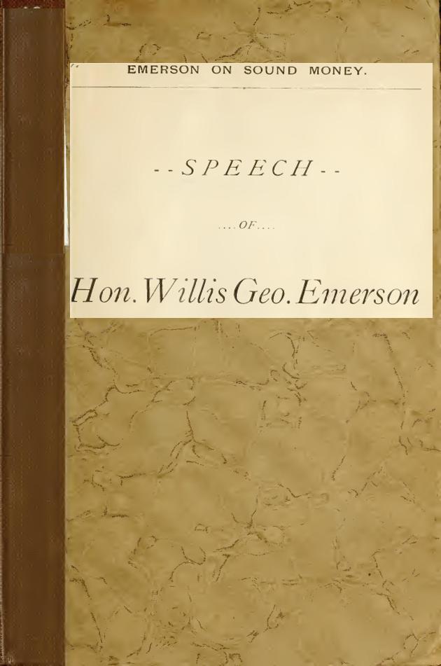 Emerson on Sound Money / A Speech, 1896 cover