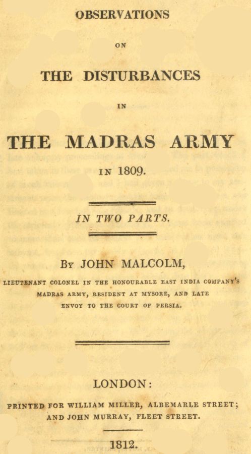 Observations on the Disturbances in the Madras Army in 1809 cover