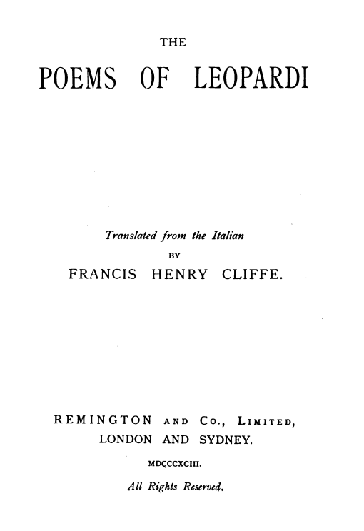 The poems of Leopardi cover