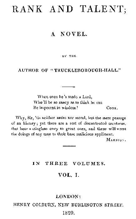 Rank and Talent; A Novel, Vol. 1 (of 3) cover