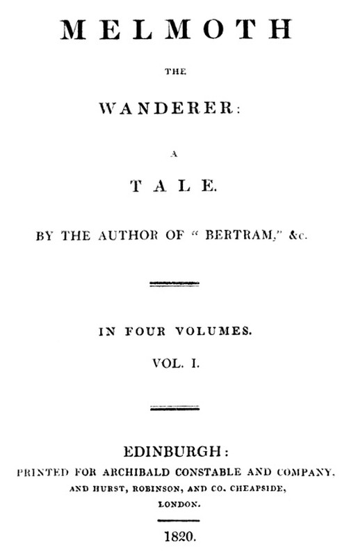 Melmoth the Wanderer, Vol. 1 cover
