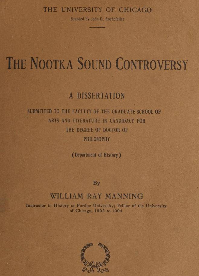 The Nootka Sound Controversy: A dissertation cover