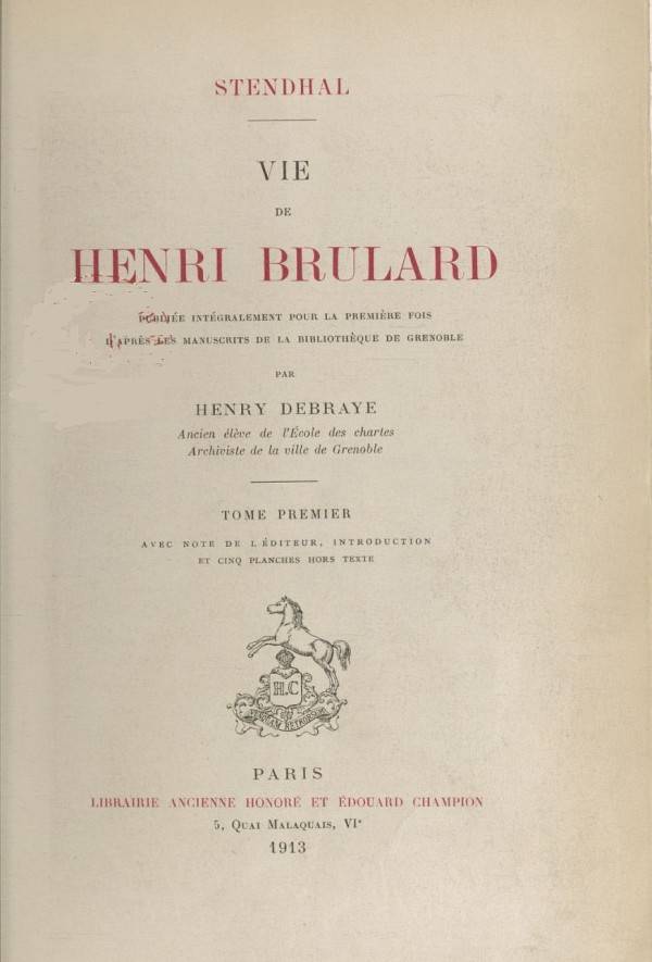 Vie de Henri Brulard, tome 1 cover