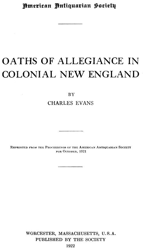 Oaths of Allegiance in Colonial New England cover