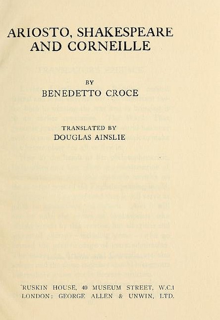 Ariosto, Shakespeare and Corneille cover