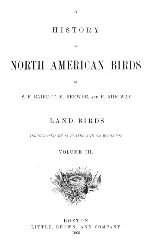 A History of North American Birds; Land Birds; Vol. 3 of 3 cover