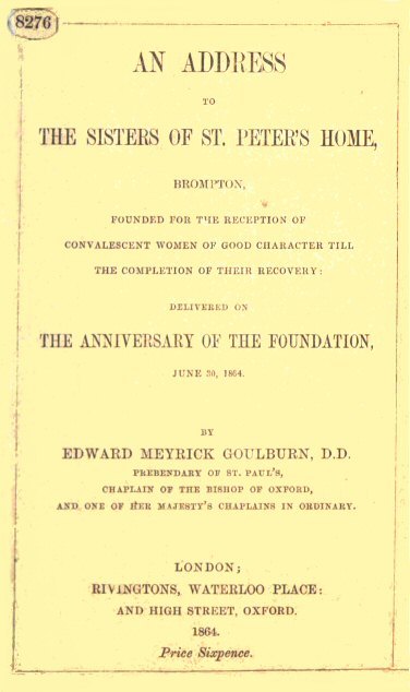 An Address to the Sisters of St. Peter's Home, Brompton cover