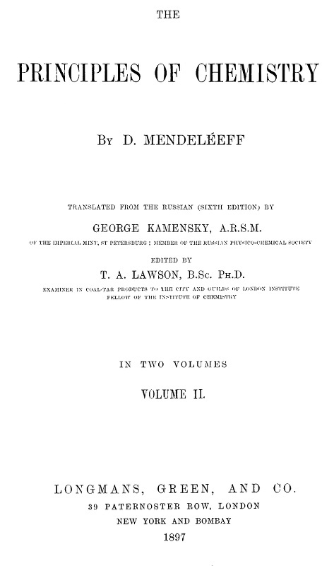 The Principles of Chemistry, Volume II cover