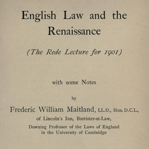 English Law and the Renaissance / The Rede Lecture for 1901 cover