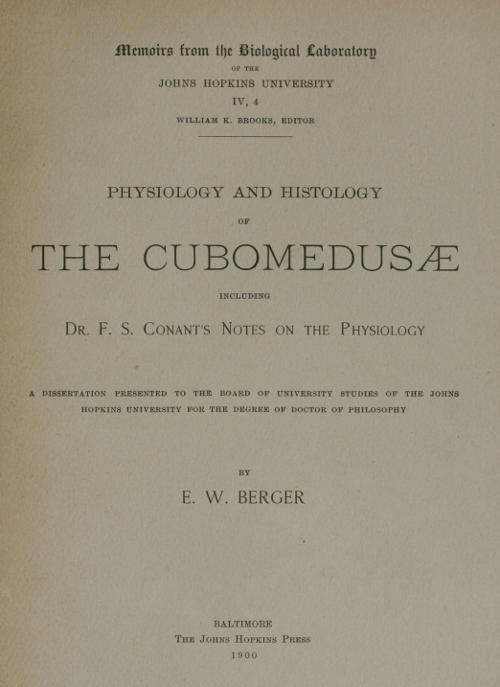Physiology and histology of the Cubomedusæ / including Dr. F.S. Conant's notes on the physiology cover