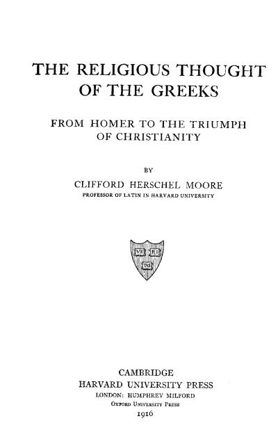 The Religious Thought of the Greeks, from Homer to the Triumph of Christianity cover