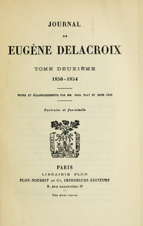 Journal de Eugène Delacroix, Tome 2 (de 3) / 1850-1854 cover