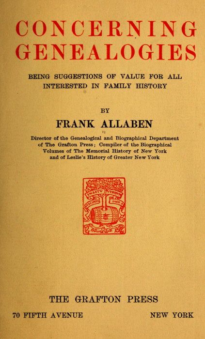 Concerning Genealogies / Being Suggestions of Value for All Interested in Family History cover