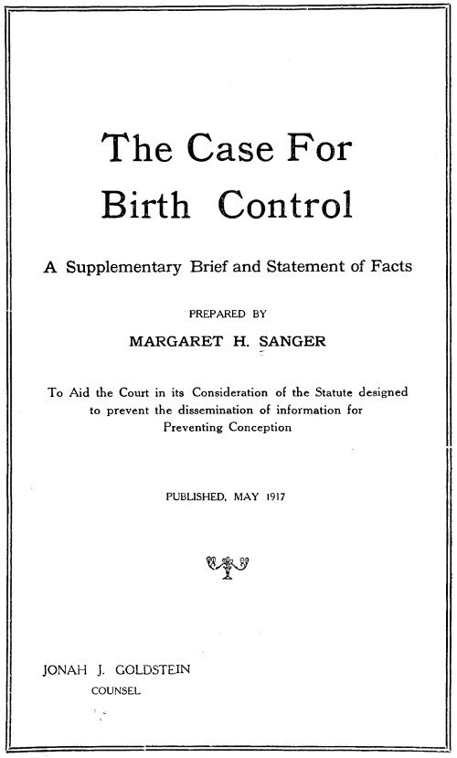 The Case for Birth Control: A Supplementary Brief and Statement of Facts cover