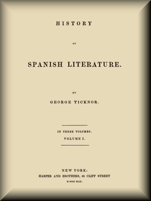 History of Spanish Literature, vol. 1 (of 3) cover