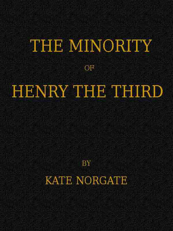 The Minority of Henry the Third cover