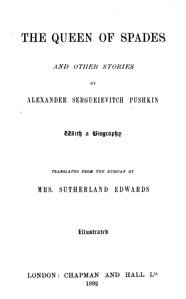 The Queen of Spades, and other stories cover