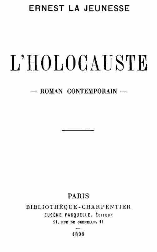 L'Holocauste: Roman Contemporain cover