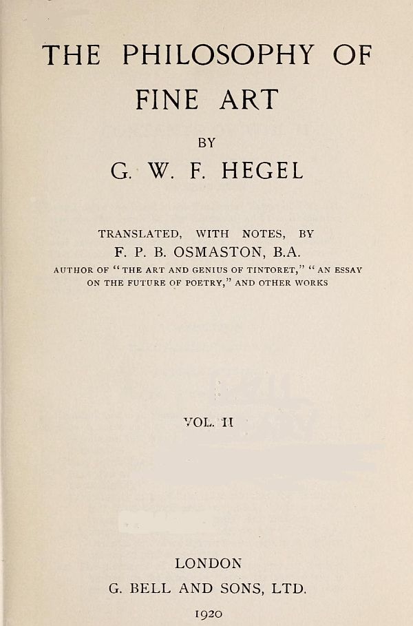 The Philosophy of Fine Art, volume 2 (of 4) / Hegel's Aesthetik cover