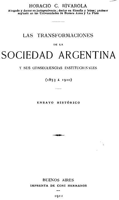Las transformaciones de la sociedad argentina y sus consecuencias institucionales (1853 à 1910) cover