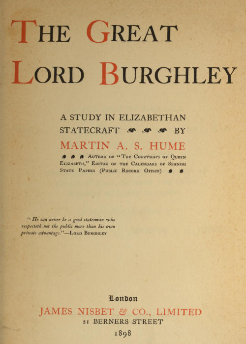 The Great Lord Burghley: A study in Elizabethan statecraft cover