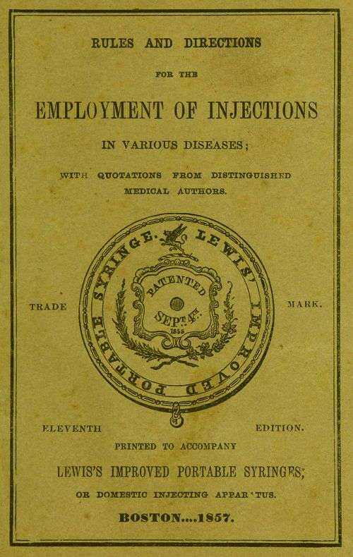 Rules and directions for the employment of injections in various diseases cover