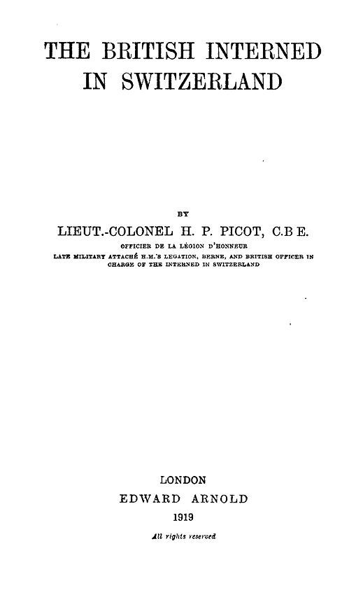 The British Interned in Switzerland cover