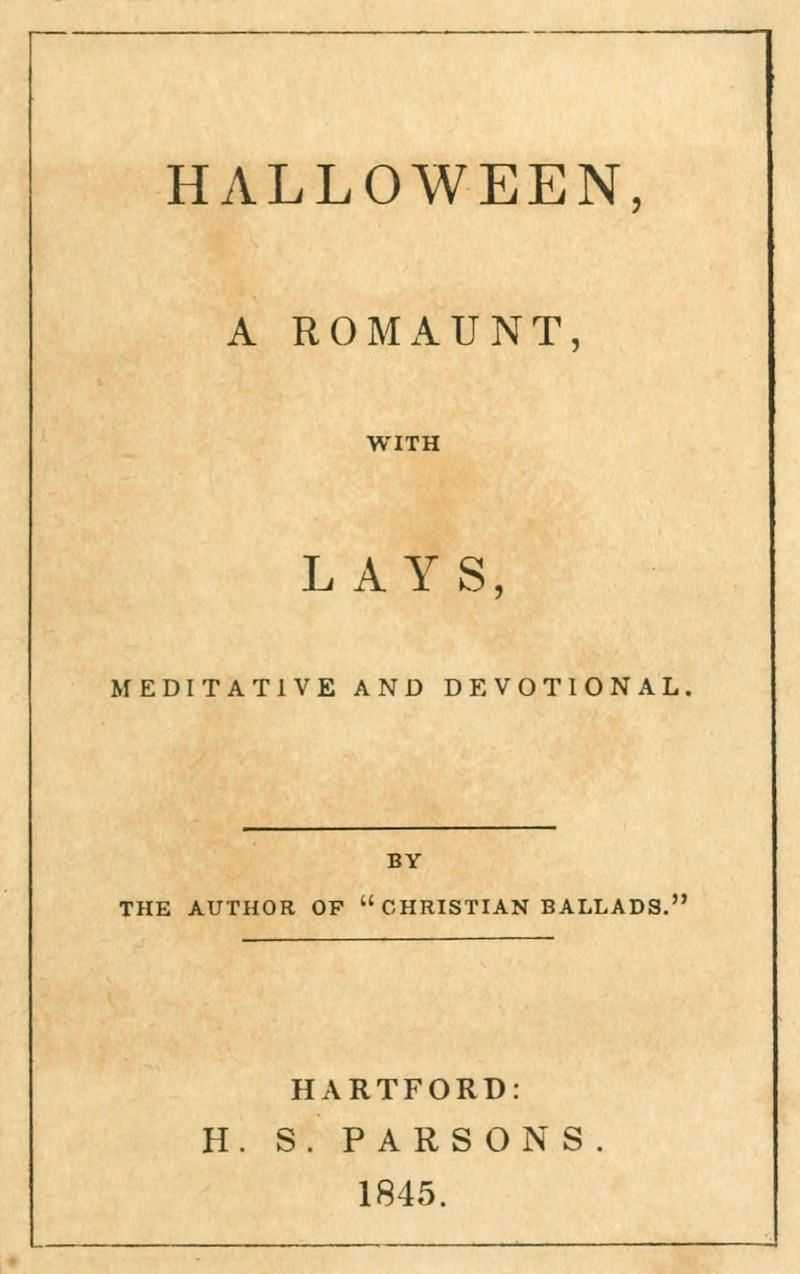Halloween, a Romaunt; with Lays Meditative and Devotional cover