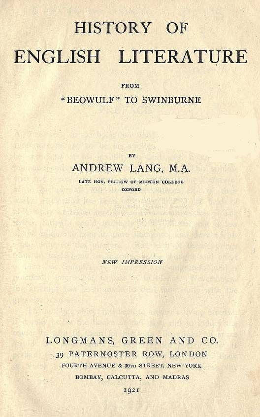 History of English Literature from "Beowulf" to Swinburne cover