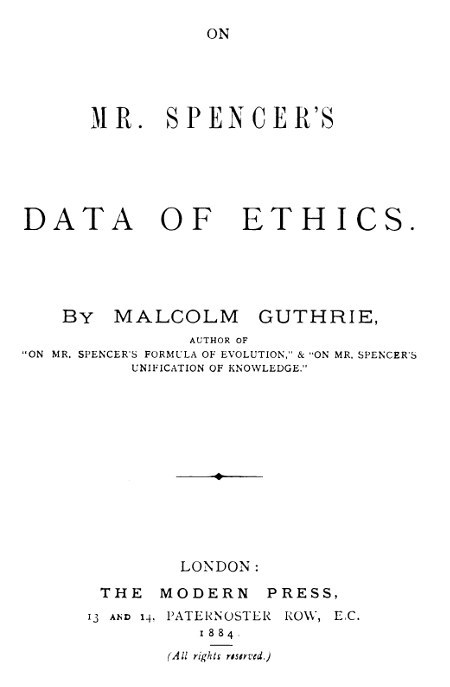 On Mr. Spencer's Data of Ethics cover