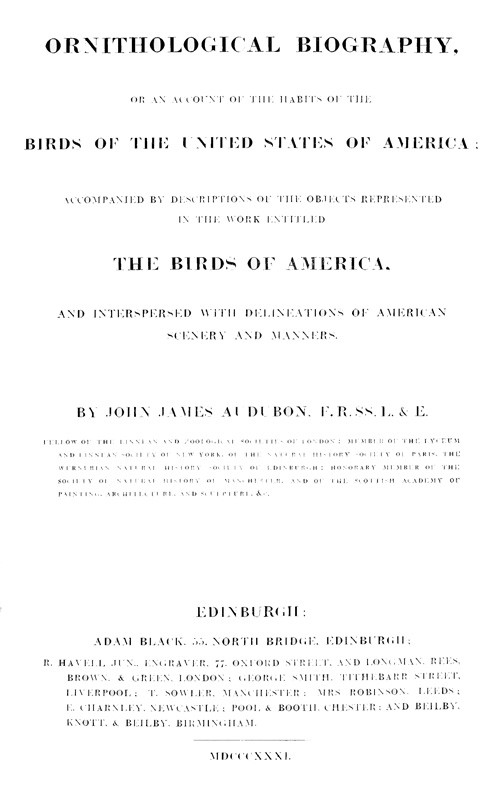 Ornithological biography, Vol. 1 (of 5) cover