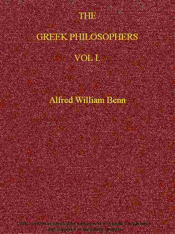The Greek Philosophers, Vol. 1 (of 2) cover