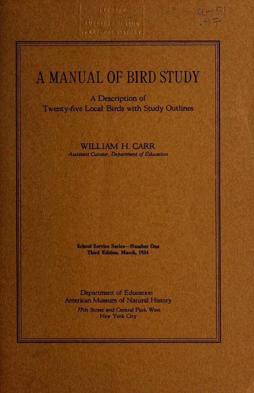 A Manual of Bird Study / A Description of Twenty-Five Local Birds with Study Options cover