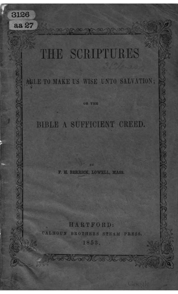 The Scriptures able to make us wise unto salvation cover