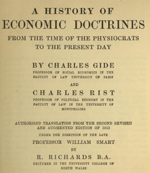 A history of economic doctrines cover