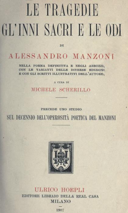 Le tragedie, gl'inni sacri e le odi di Alessandro Manzoni cover