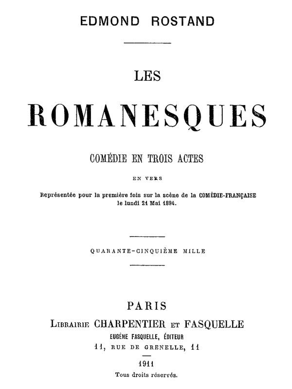 Les Romanesques: comédie en trois actes en vers cover