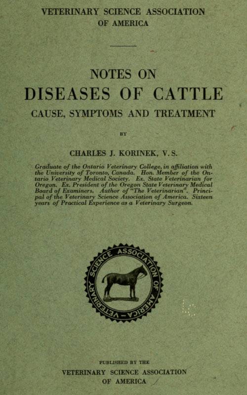 Notes on Diseases of Cattle: Cause, Symptoms and Treatment cover