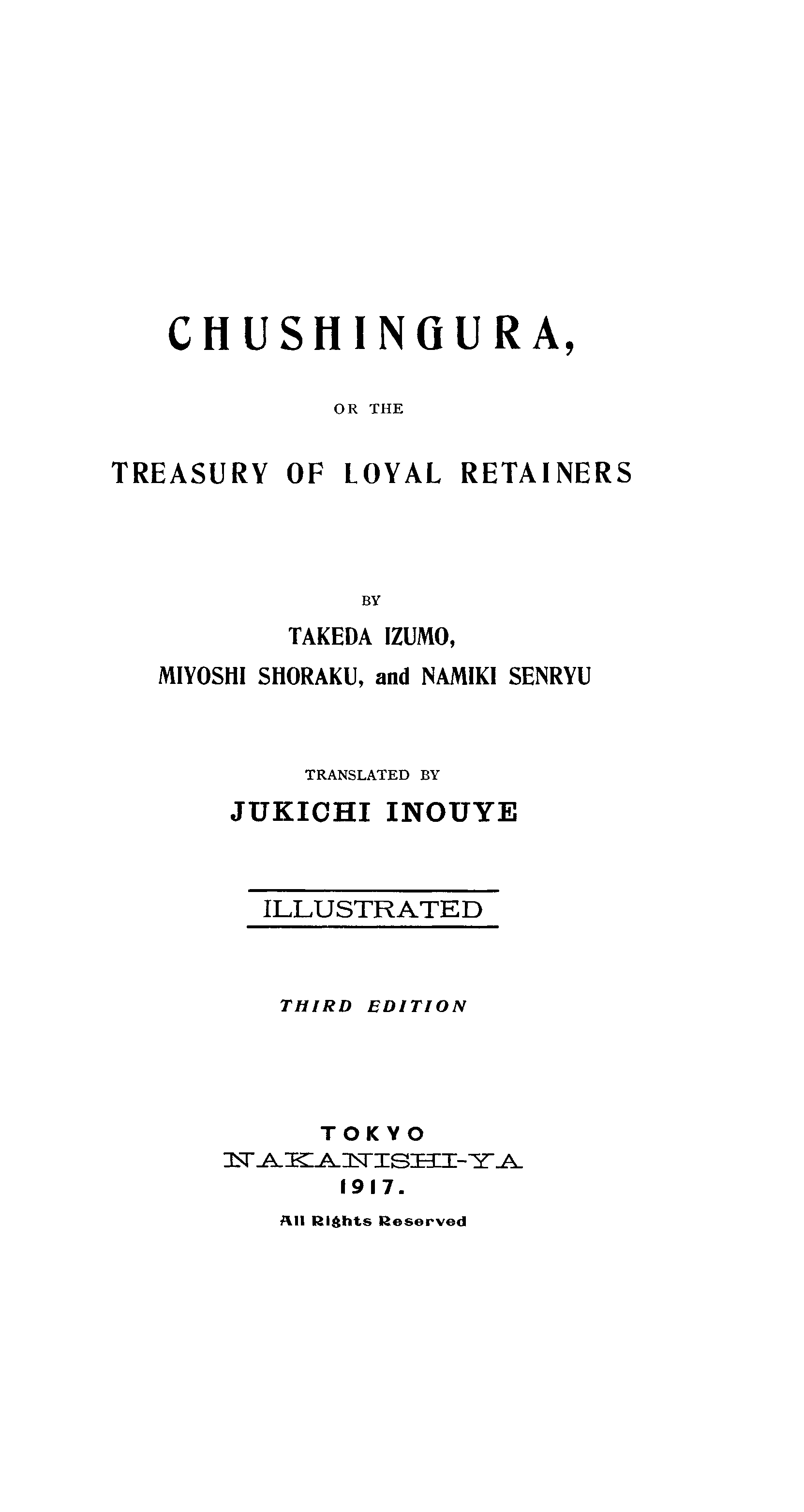 Chushingura; Or, The Treasury of Loyal Retainers cover