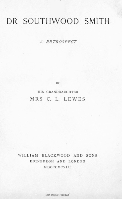 Dr. Southwood Smith: A Retrospect cover