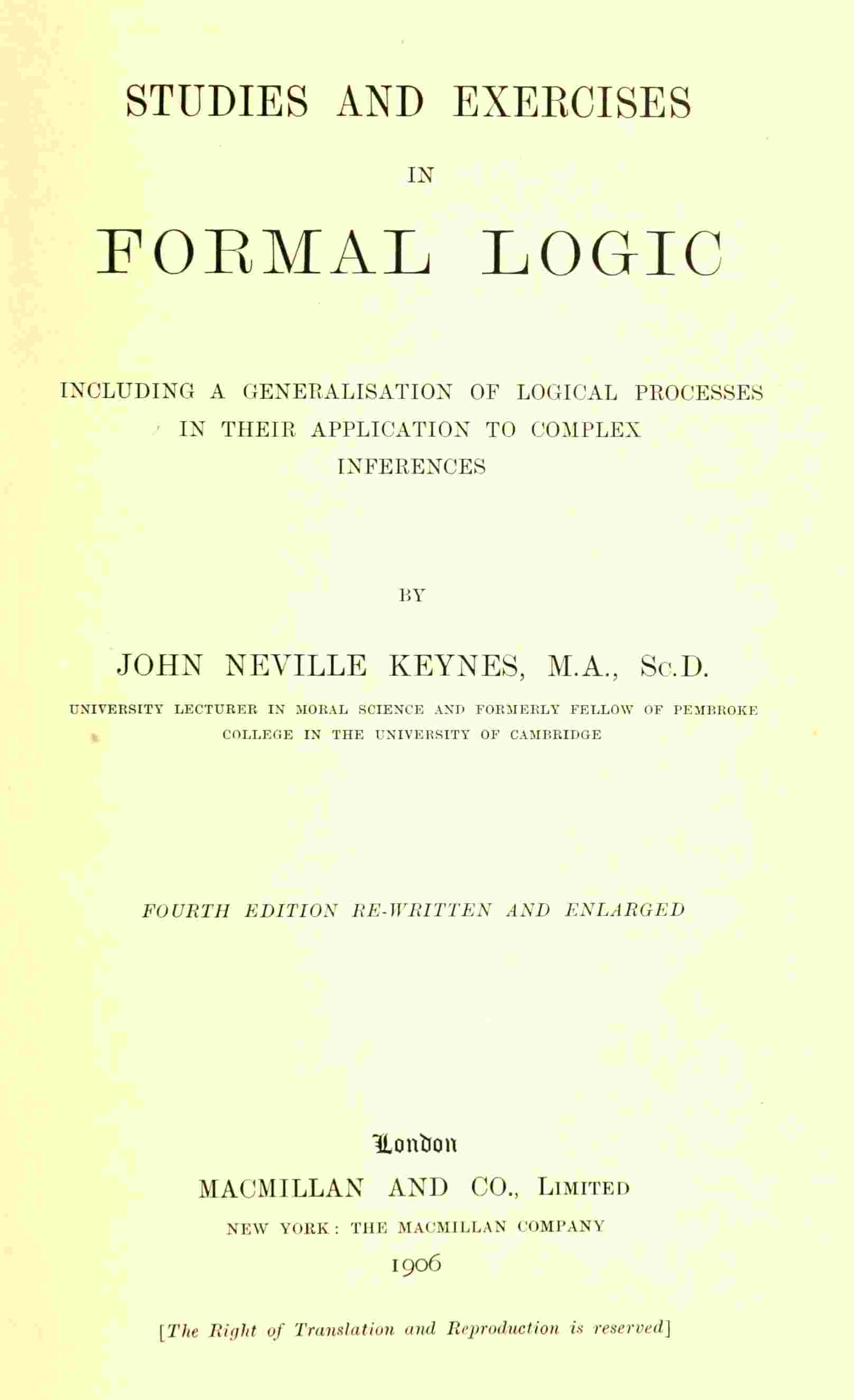 Studies and Exercises in Formal Logic cover