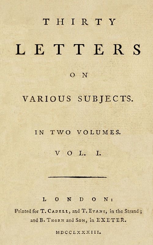 Thirty Letters on Various Subjects, Vol. 1 (of 2) cover